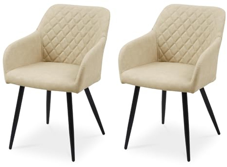 CLIPOP Esszimmerstühle 2er Set, Küchenstühle Sand Beige Kunstlederstoff stühle Polsterstühle mit Armlehne Metallbeine Polstersessel Stühle für Esszimmer Küche (2, Kunstleder Sand Beige)