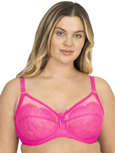 Smart & Sexy Full Coverage Unlined Underwire, Lace & Mesh See Through, Plus Size Lingerie Inspired Retro Bra Reggiseno Altamente Coprente, Trasparente, Rosa Medio, 7D Donna