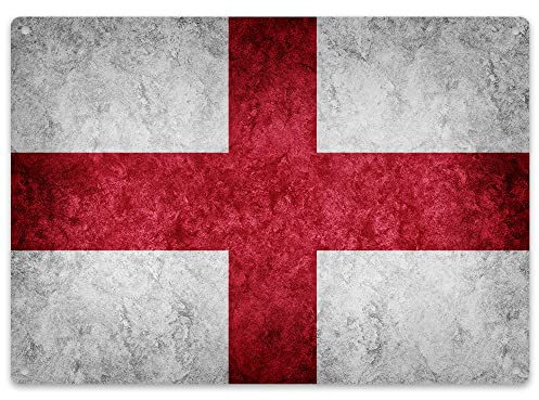 Purple Print House St Georges Cross England Flag Metal Sign, St Georges Day Flag Garden Sign, Football Bar Accessories For Home Pub, Cocktail Gin Bar Garage Sign, Gift Idea For Him, Large, White