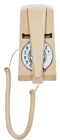 Artisam Retro Vintage Landline Telephone, Corded Wall Mounted Rotary Dial Phone for Home Office Hotel School (Ivory)