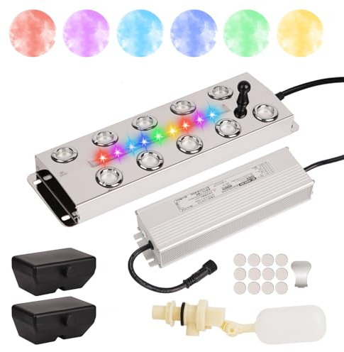 BREUAILY Ultraljudsnebulisator med 10 huvuden tung dimma enhet med ultraljud LED-ljus och 400W matning rostfritt stål Mister Fogger för trädgård damm växthus fest