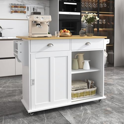 PUGSDRLY Carrello da cucina con ruote, carrello da sala da pranzo con piano da tavolo pieghevole, può essere equipaggiato con ruote o gambe da tavolo in legno massiccio (bianco, 112 x 40/70 x 94 cm)