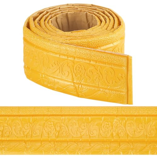craspire Bordure de Papier Peint Autocollante de 88.5 x 3.14 po Moulure de Couronne Jaune Auto Adhésive Flexible 3D Bordure de Plinthe Miroir Bordure Murale Collante Lignes de Base en Mousse
