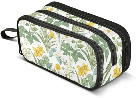 KLL Pencil Cases Large Capacity Artist Pencil Case Portable Cases With Pencil Holder for Nurse Cosmetics summer Flowers daffodils Callistephus Hosta white