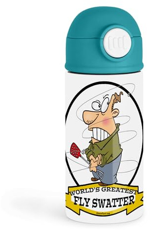 Funny Dad Joke Lover 12oz Kids Green Bottle – “WORLD'S GREATEST FLY SWATTER” – Picnic, Family BBQ