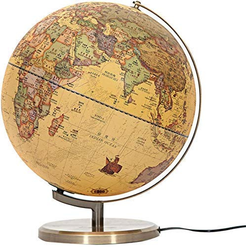 YHEIANJ Globo terráqueo Antiguo Iluminado, Globo Decorativo Giratorio de Escritorio con Soporte para Aula, Globo terráqueo Educativo geográfico para Regalo de Boda.