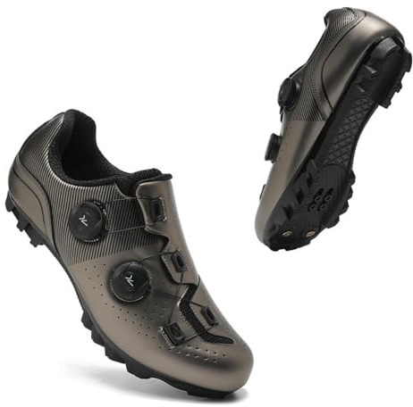 Mateju Scarpe Ciclismo MTB SPD, Scarpe da Mountain Bike Uomo Donna,Traspiranti Antiscivolo MTB Sneakers Compatibili Pedali SPD 2-Bolts Pedals Sneakers -Modello A5 (Marrone,44)