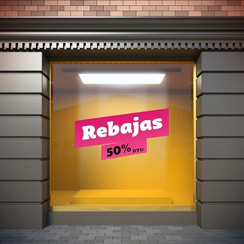 Oedim Vinilo Personalizado Rebajas Escaparates Rosa | 60x33cm | Decora tu escaparate | Pegatinas Adhesivas Escaparate | Vinilos para Negocios