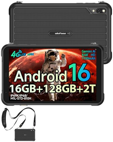 Ulefone RugKing Pad Pro Outdoor Tablet Android 16 Mit Schultergurt, 8.68 Zoll Tablet Rugged 16GB+128GB/TF-2TB, 7100 mAh Akku, 16MP Kamera, Dual SIM 4G Wasserdicht Tablet Corning Glass/eSIM/NFC/GPS/OTG
