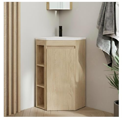 MOB-IN - Juego de mueble bajo lavabo de esquina con patas con lavabo de resina y grifo, color negro