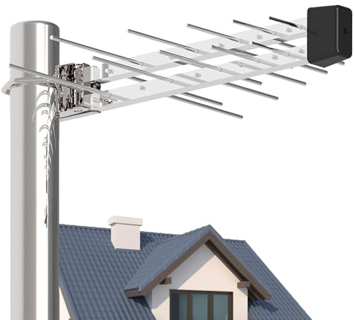 TV Aerial Outdoor Yagi Directional Antenna Long Range Reception Compatible with All Televisions Supports 8K 4K 1080P Weatherproof Design for Home Caravan Roof Installation 8m Coaxial Cable