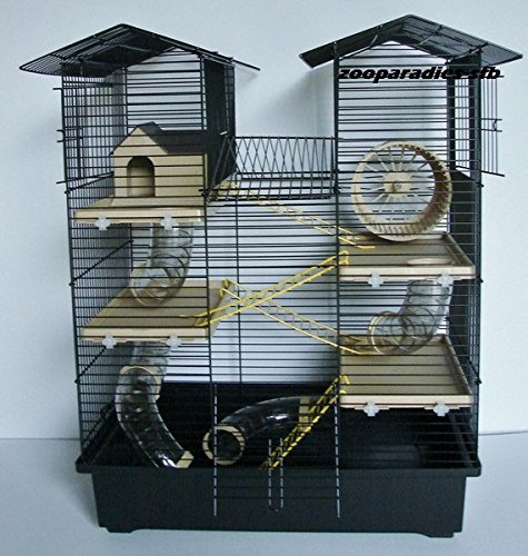 Super Hamsterkäfig, Nagerkäfig, Käfig CH2 in schwarz/beige Gratis Futternapf