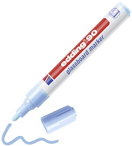 edding 90 Glasboardmarker - hell-blau - 1 Glasboard Stift - Rundspitze 2-3 mm - Fensterstift abwaschbar - zum Schreiben und Markieren auf Glasoberflächen wie Fenster, Glasboards - trocken abwischbar