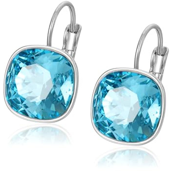 XUPING Kristall Ohrringe Hängend für Damen Funkelnde Blau Ohrringe Silber Creolen Hängend Strass Hypoallergenic Jewelry（Indicolite）
