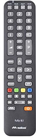 Meliconi Télécommande universelle Fully 8.1 - 8 en 1 pour TV, décodeur, Sky, DVD/BLU-Ray, boîtier multimédia, IPTV et autres appareils