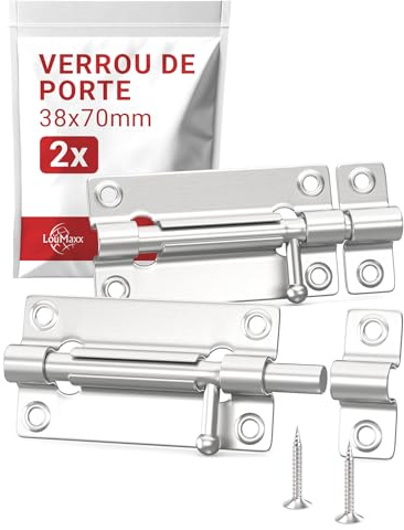 LouMaxx Türriegel 2er Set verzinkt, Schieberiegel 38x70 mm mit Schrauben | Für Gartentor, Schuppen, Hasenstall und Hundebox; wetterfest verzinkt; inkl. Schrauben; auch für Schrank und Mülltonnenbox