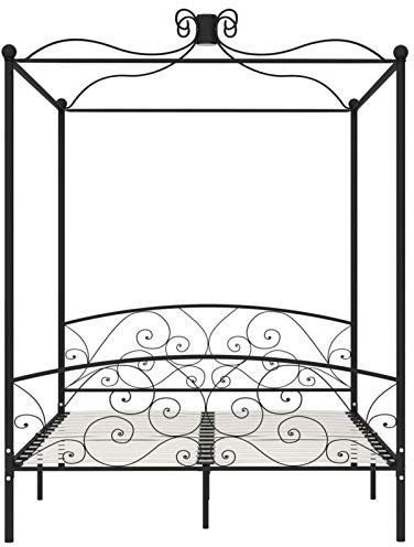 Tidyard Himmelbett 160x200 cm, Metallbett Schwarz, Jugendbett, Einzelbett