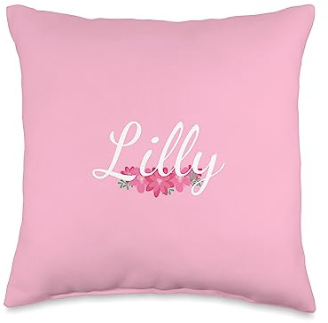 Custom Lilly Gifts & Designs for Girls Custom Lilly Gift Personalized Name Flowers Floral Pink Throw Pillow, 16x16, Multicolor