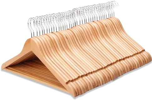 REQUISITE NEEDS Wooden Coat Hangers 40 Pack With 360 Degree Rotatory Hook Strong Shoulder Notches Wardrobe Wooden Garments Hangers Made By Natural Wood and Non-Slip Trouser bar (Pack of 40)