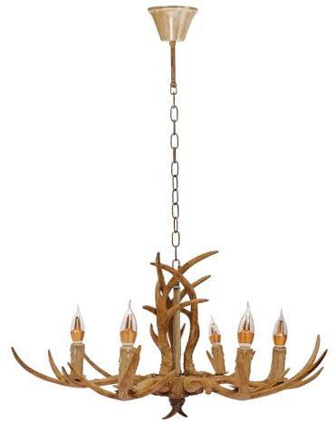SHZICMY Geweih Kronleuchter, 6-Kopf Vintage Geweihlampe Harz Hirschgeweih Deckenleuchte Lampe Antler Decken Leuchte lampe Dekorative Lichter Pendelleuchte für Schlafzimmer, Wohnzimmer