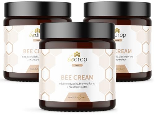 bedrop Bee Cream Bienengiftsalbe hochdosiert (kühlend & wärmend) - Bienengiftcreme mit Bienenwachs & 8 Kräuterextrakten u.a. Aloe Vera, Ringelblume, Eukalyptus und Rosskastanie (3x 100g Sparset)