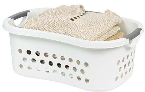 IRIS USA Laundry Basket Hamper Bag, Large Plastic 50L / 1.5 Bushel Dirty Clothes Sorter Bin Organizer for Blankets Bathroom Dorm Bedroom with Ventilation Holes Hip Hold Built-In Carry Handles, White