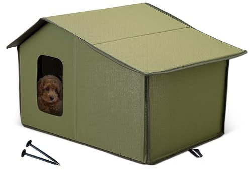ALLSOPETS Casa para Gatos Exterior Impermeable, Caseta Plegable y Acolchada con Cojín Desmontable, Refugio para Invierno Interior y Exterior para Gatos o Perros Pequeños (Verde Bosque)