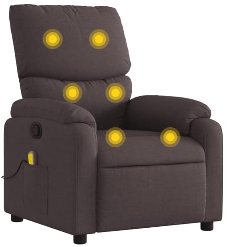 vidaXL Sillón de Masaje Reclinable, Silla con Respaldo Reposabrazos, Sillón de Televisión Relax Descanso, Asiento para Salón, Tela Marrón Oscuro