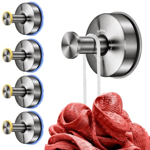 YOHOM Crochet Ventouse Salle de Bain Porte Serviette Puissant Support Accroche Torchon Cuisine Douche Murale pour Peignoir Luffa Manteau Sans Perçage en Acier Inox 4 Pièces