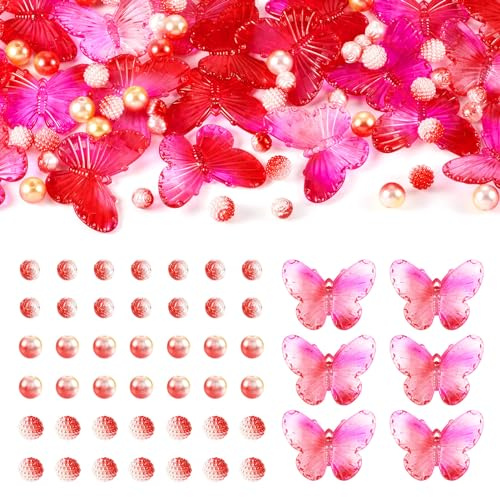Cheriswelry 100 Stk. Acryl-Rosenperlen, Imitationsperlen, Lorbeerbeeren-Perlen, rubinrote Kunststoff-Rund-Abstandshalter-Perlen für Muttertag, Jahrestag, Geburtstag, Weihnachten