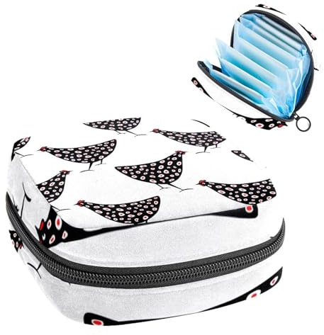 Damenbinden Aufbewahrungstasche Periode Kit Tasche für Schule Menstruationstasse Beutel Damenbinden Organizer Tasche Handgezeichnete schwarz gesprenkelte Hühner