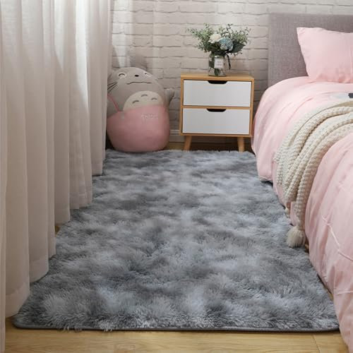 XUEDNGM Hochflor Teppich Wohnzimmerteppic 120 x 400 cm Flauschig Fellteppich Soft Area Rug Schlafzimmer Flauschige Oberfläche, Pflegeleicht Und Robust, Super Soft, Hellgrau