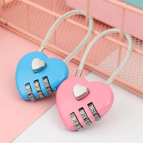 Lucchetto a forma di cuore con 3 cifre e password, strumento di sicurezza for valigia da viaggio, regalo di coppia, lucchetto da 1 pezzo(Pink)