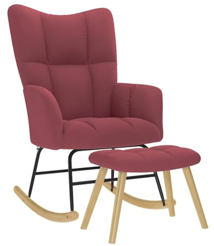 vidaXL Schaukelsessel mit Hocker Weinrot Stoff, Stuhl, Entspannungsstuhl, Relaxsessel, Wohnzimmerstuhl, Wippe, Stoffstuhl, Stoffschaukelstuhl