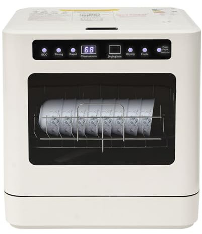 RjcdOPL Mini Lave-vaisselle de Table, 4 Programmes (ECO/Fort/Rapide/Fruits), 6-8 Couverts, Séchage à l'Air Chaud, Design Compact 43x39x46cm, Idéal Pour Petites Maisons, Appartements
