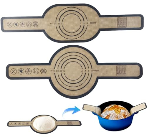 Silicone Bread Sling for Dutch Oven 2Pcs Non Stick Baking Mat Oval ＆ Round Shape Dough Mat with Long Handle Reusable Pastry Mats for Rolling Dough