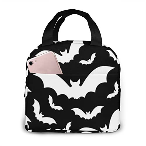 NUYFVG Lonchera grande con estampado de murciélagos voladores de Halloween, lonchera aislada, reutilizable, aislada, lonchera portátil para niños y niñas, para el trabajo, picnic, viajes