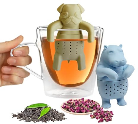 2PCS Loose Tea Infuser, Silicone Animal Tea Strainer, Hippo and Pug Tea Strainer Ball, Simple and Easy to use, Make Drinking Tea Fun