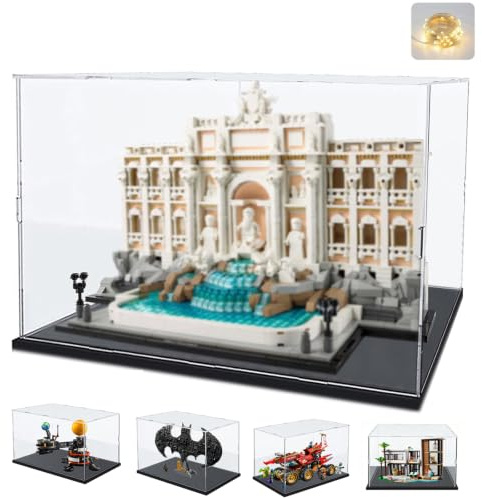 Vitrina Expositora Acrílica 3mm para Colecciones Lego 21062 Fontana Trevi | Caja Expositora Transparente LED para 76447 Clase Vuelo 42179 Tierra Luna 76330 72037 60414 75453 Figuras, Negro 40x20x30cm