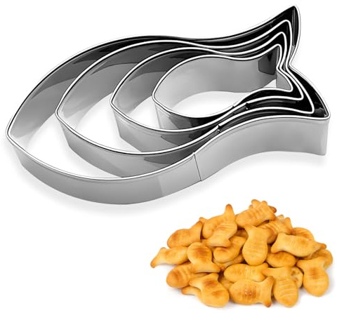 Fisk Kakform Set, 4-delars Uppsättning i Rostfritt Stål, Barntillbehör - Perfekt för Bakning, Presenter och Festliga Tillfällen (Dop, Konfirmation)