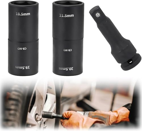 Set of 3 Double Head Impact Wrench Nuts Set 18.5/19.5/20.5/21.5 mm with 1/2 Inch Power Extension Impact Socket Double Head Wheel Brace Wrench Wheel Nuts Nut Tool 1/2 Inch Fit All Models