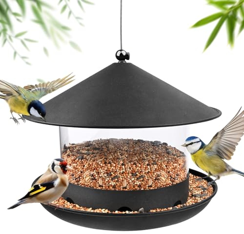 Comedero Pajaros Exterior,Comedero para Pájaros Salvajes Comedero Pájaros Exterior Transparente Resistente a Intemperie Bird de Semillas 1.8L Gran Capacidad Alimentación de Aves para Jardín y Balcón