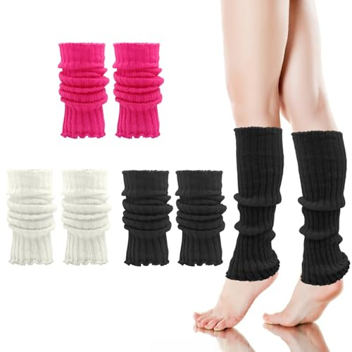VEGCOO 3 Paia Scaldamuscoli da Donna, scaldamuscoli Invernali per Stivali, Scaldamuscoli Lavorati a Maglia per Donne e Ragazze (Multicolore-B, Taglia unica)