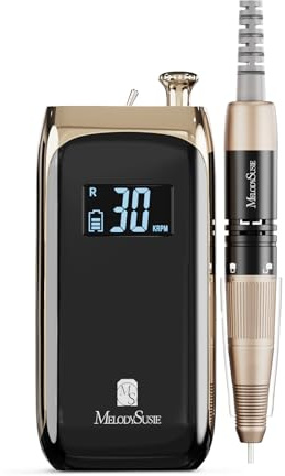 MelodySusie Electric Nail Drill, Rechargeable Nail Files for Acrylic Nail Cordless Portable E File Professional Nail Drill Machine for Home & Salon Manicure & Pedicure (Black)