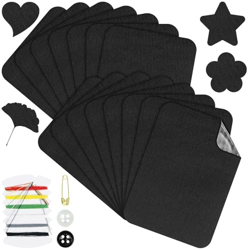JAXICREY 15 Stück Bügelflicken Schwarz, Flicken zum Aufbügeln Aufbügelflicken Patches Aufnäher Hosenflicken Stoff zum Aufbügeln Bügel Flicken Jeans Patches Bügelpatches Erwachsene