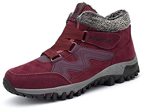 Homme Femme Bottes Hiver Neige Chaudes Chaussures de Randonnée Bottines Fourrure Confortable Rouge 38 EU