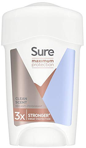 Sure Women Maximum Protection Clean Scent Antiperspirant Deodorant Cream Stick with 3x stronger* sweat protection for 96 hour sweat and odour protection 45 ml