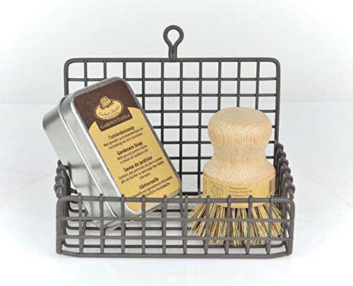 Küchen Garten Set Metall Wandkorb mit Aufhängung Pfannenbürste & Seife mit Bimsstein Topfbürste Wandregal Küchenseife