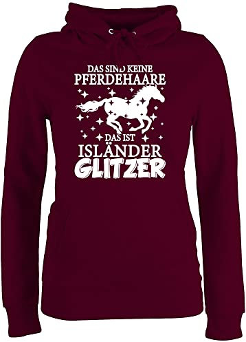 Pullover Damen Hoodie Frauen - Pferde - Das sind keine Pferdehaare das ist Isländer Glitzer I - L - Burgundrot - reiten geschenk reitoberteil pferdeliebhaber islandpferd pulli pferdepulloverdamen