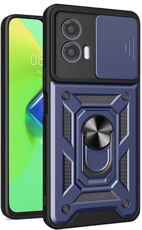 JIAFEI Funda para Motorola Moto G84 5G, Militar TPU+PC Bumper Antigolpes Carcasa Rugged Caso, con Tapa Deslizante Proteger y Anillo Soporte, Azul